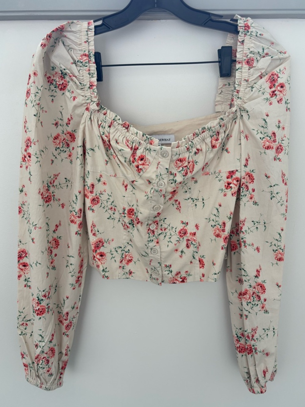 WeWoreWhat Cream Puff-Sleeve Corset Styled Top withFloral Print